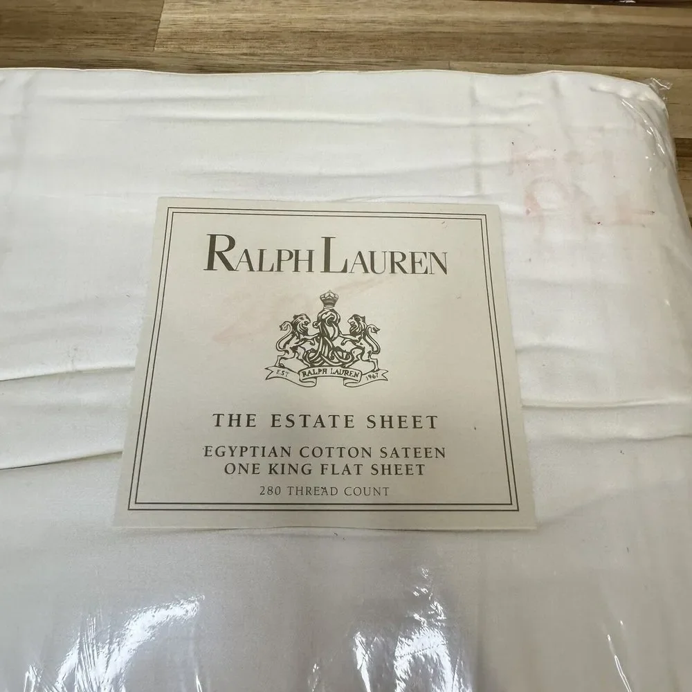 NOS Ralph Lauren The Estate Sheet KING FLAT Egyptian Cotton‎ Sateen BONE